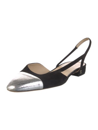 Chanel Interlocking CC Logo Suede Slingback Flats