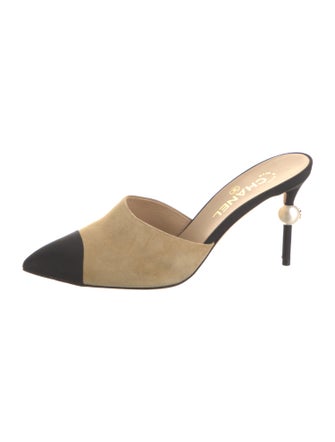 Chanel Interlocking CC Logo Suede Mules