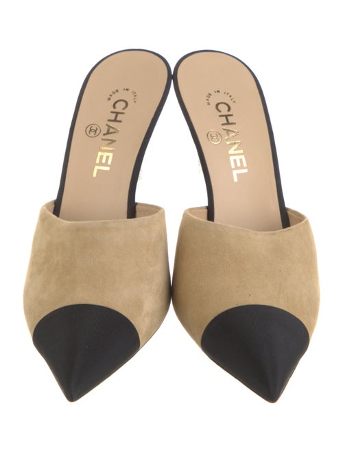 Chanel Interlocking CC Logo Suede Mules