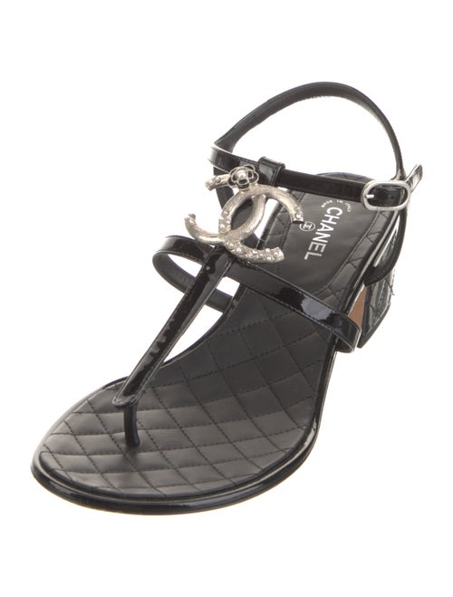 Chanel Interlocking CC Logo Patent Leather T-Strap Sandals