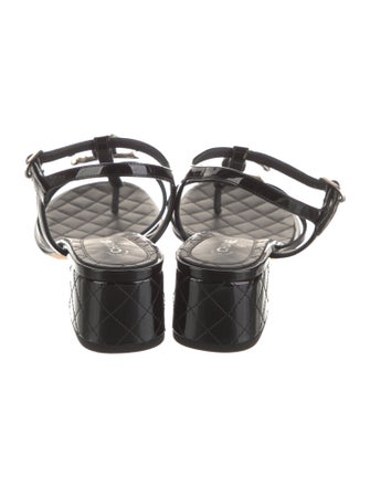 Chanel Interlocking CC Logo Patent Leather T-Strap Sandals