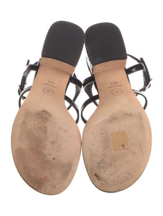 Chanel Interlocking CC Logo Patent Leather T-Strap Sandals