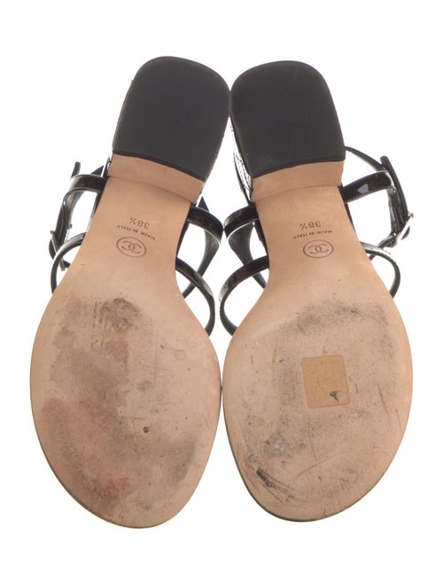 Chanel Interlocking CC Logo Patent Leather T-Strap Sandals