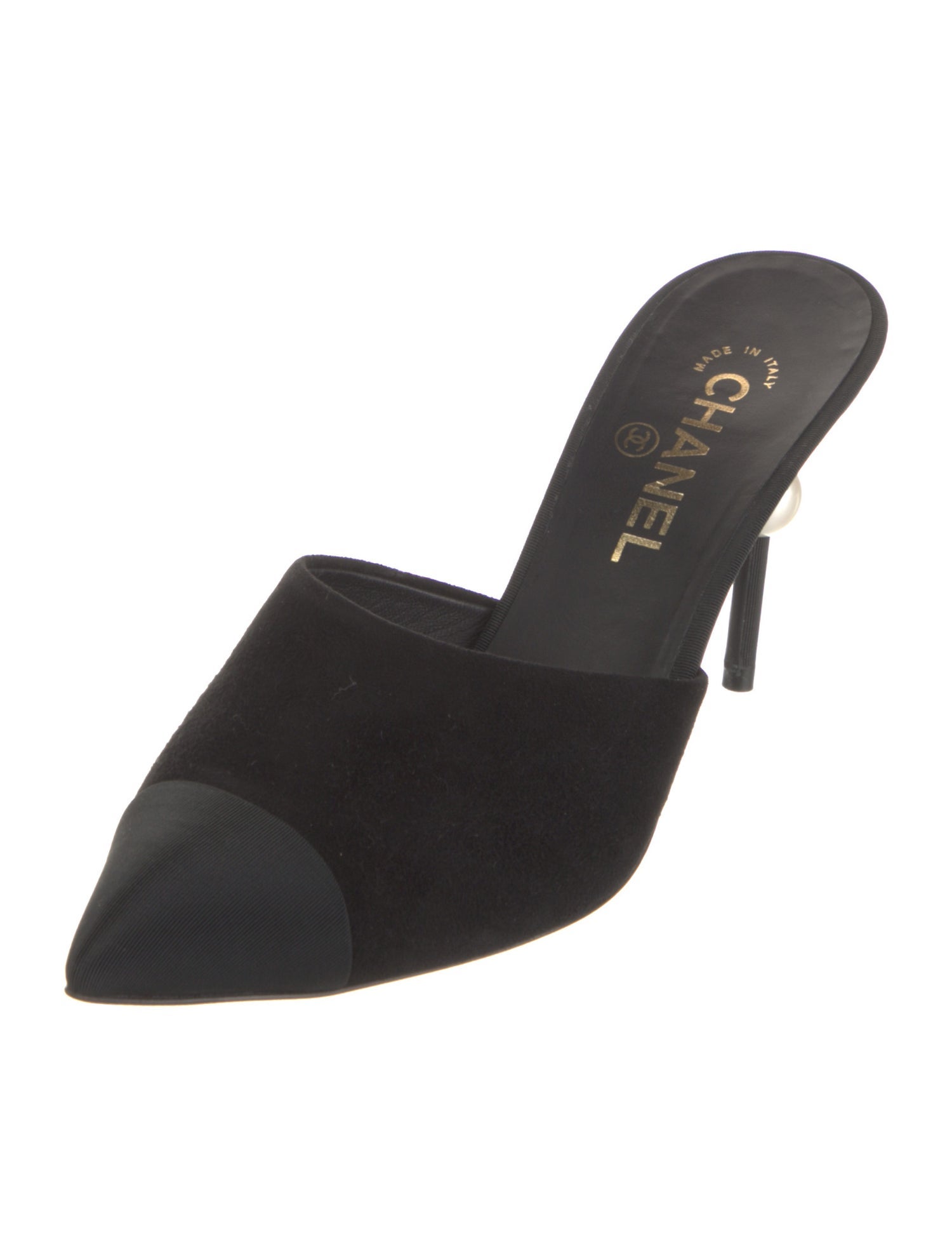 Chanel Interlocking CC Logo Suede Mules