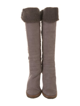 Chanel Interlocking CC Logo Suede Boots