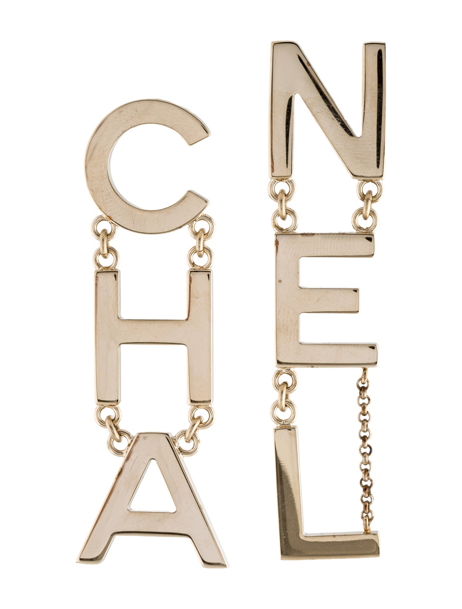 Chanel 'CHA-NEL' Drop Earrings