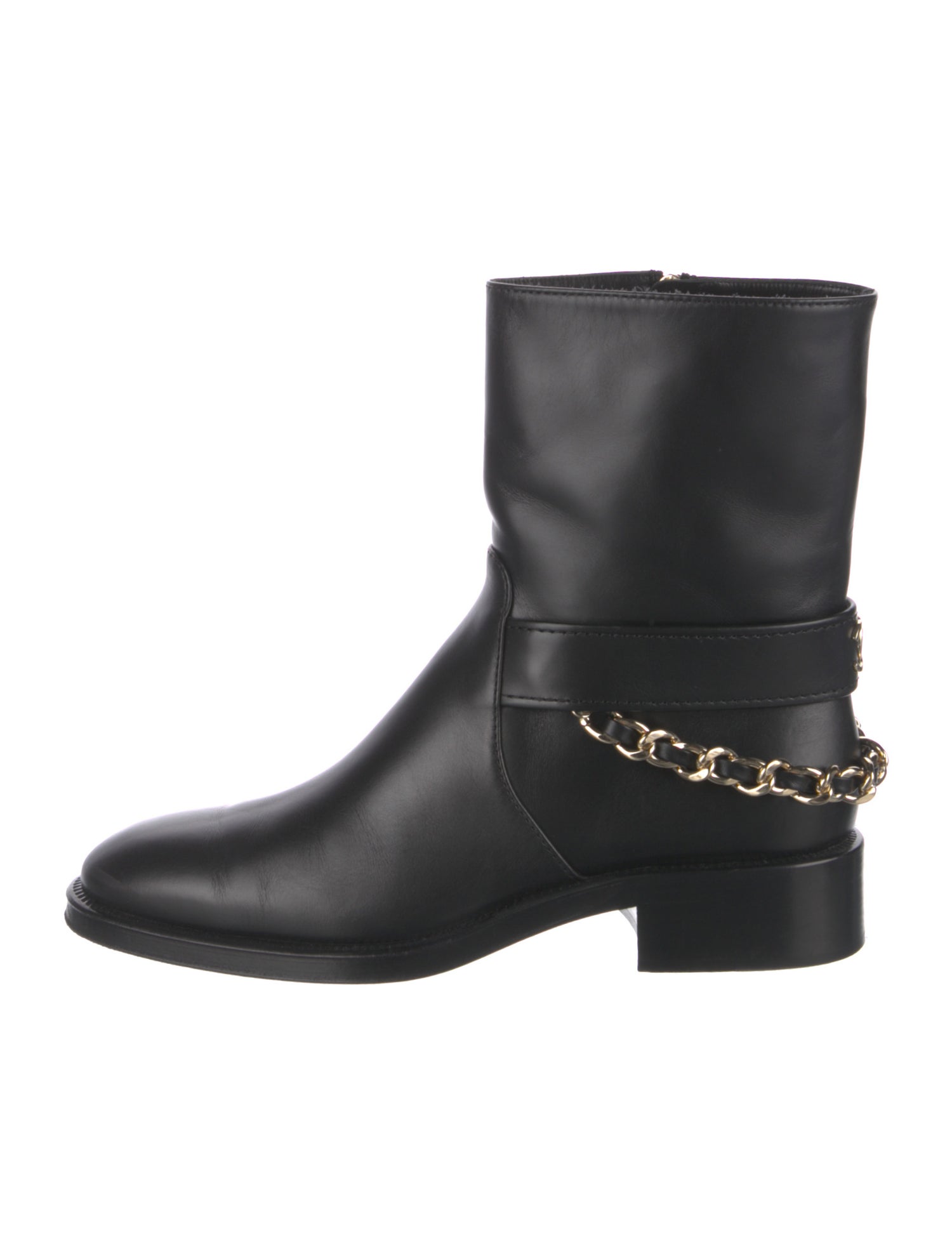 Chanel Interlocking CC Logo Leather Moto Boots