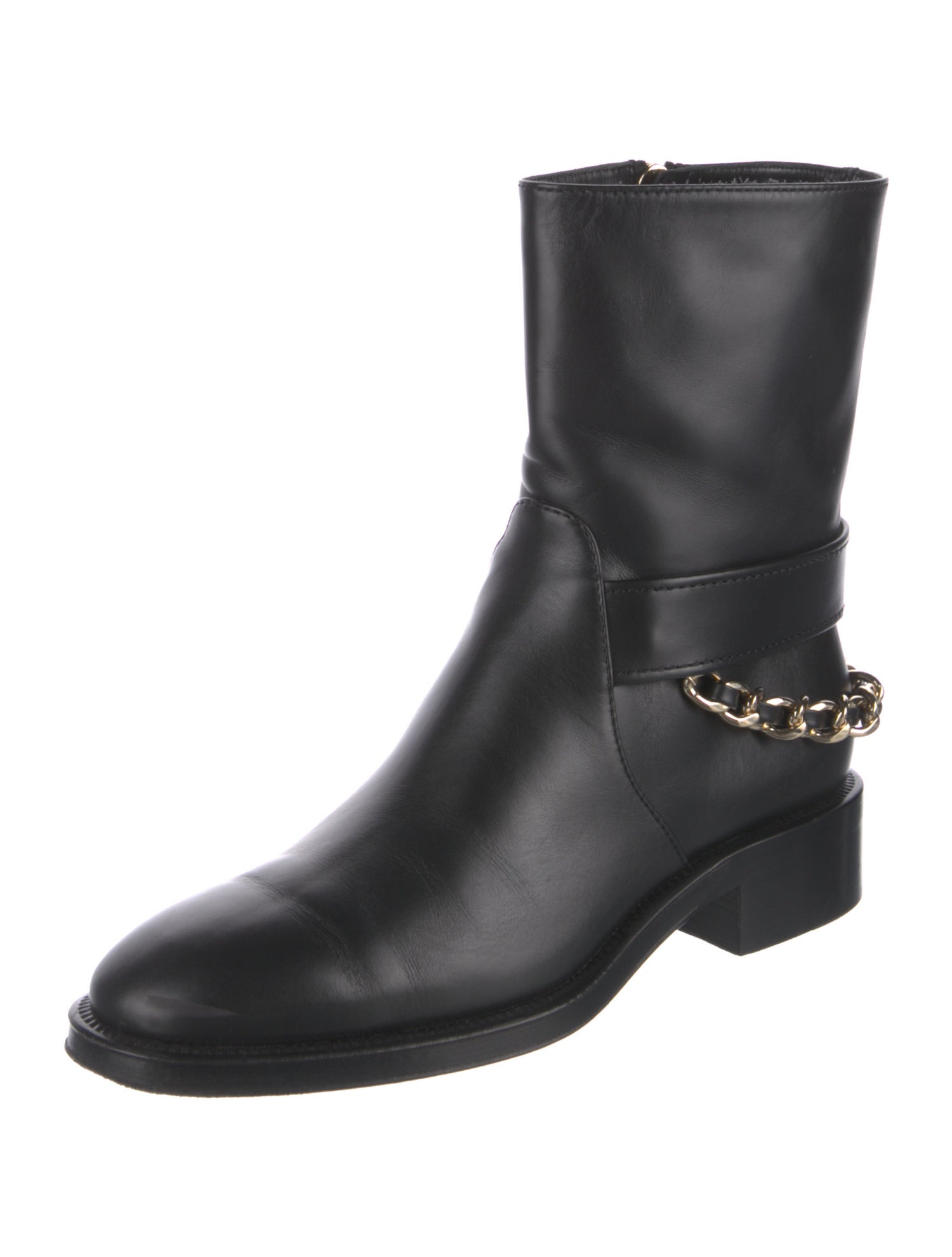 Chanel Interlocking CC Logo Leather Moto Boots