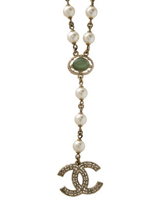 Chanel Faux Pearl & Resin CC Lavalier Necklace
