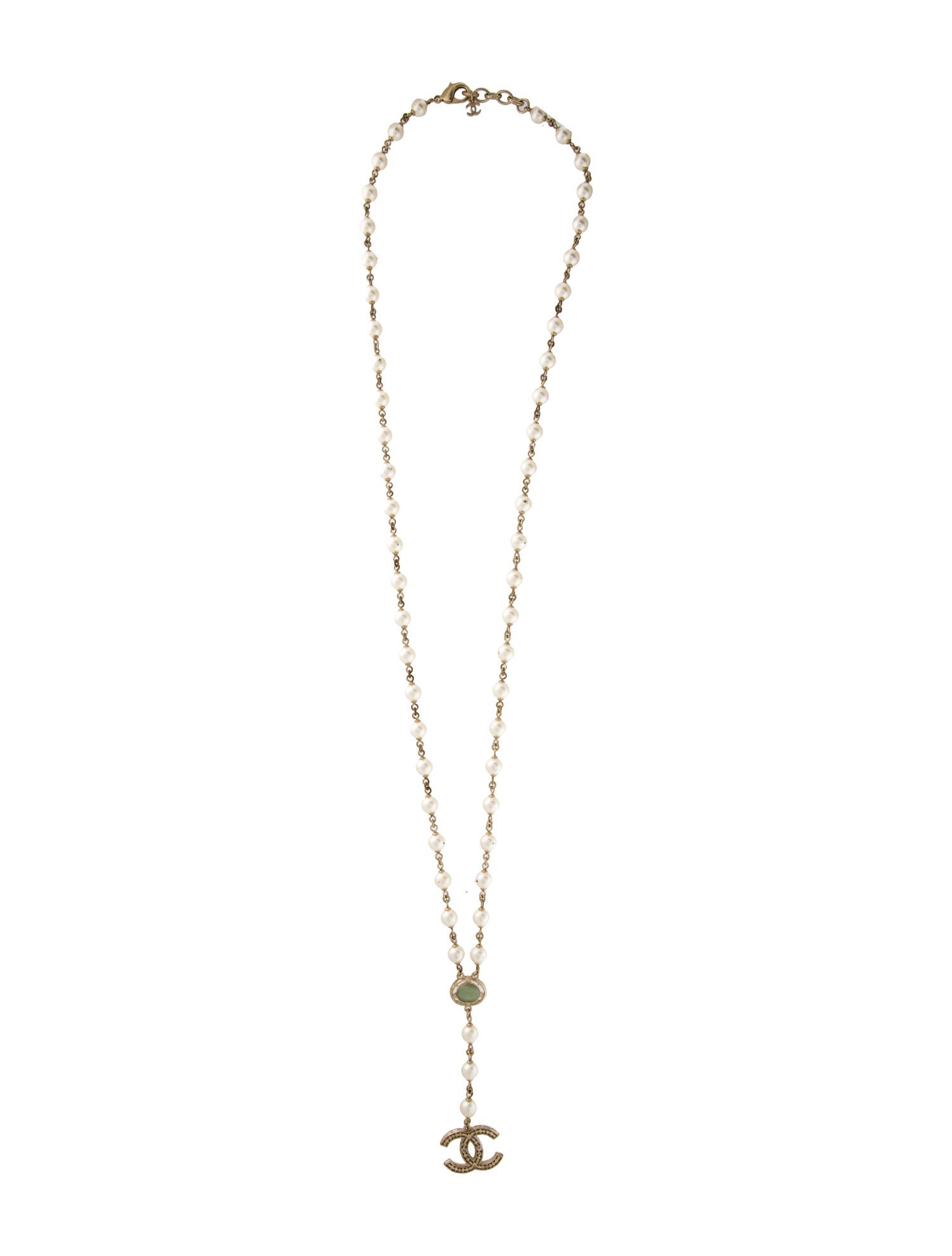 Chanel Faux Pearl & Resin CC Lavalier Necklace