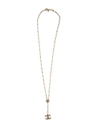 Chanel Faux Pearl & Resin CC Lavalier Necklace