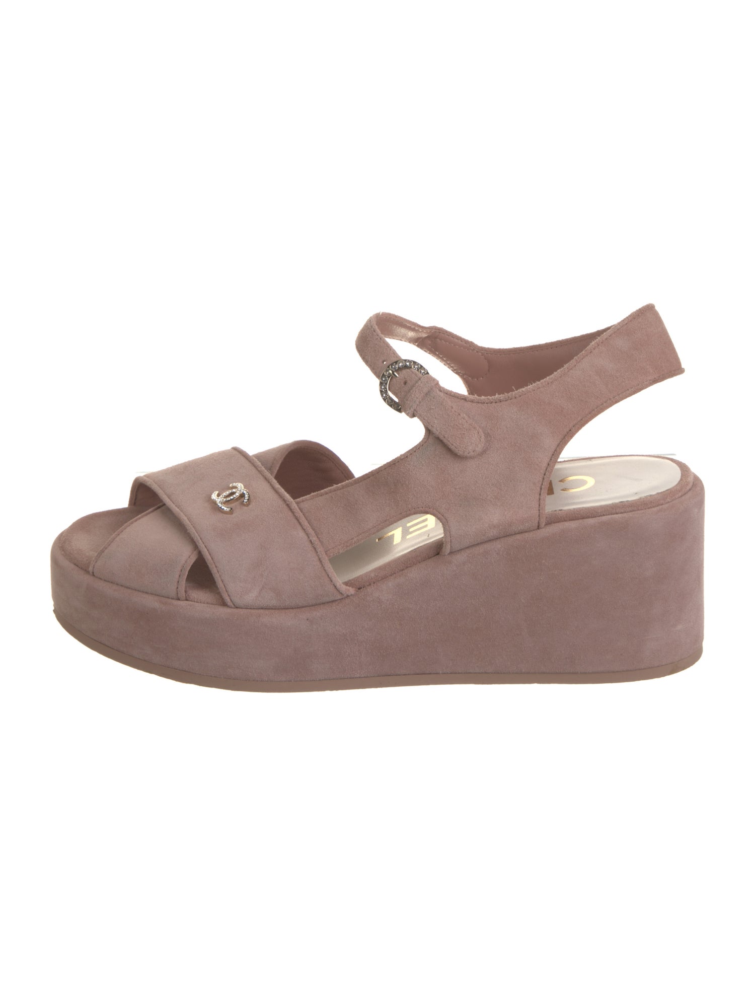 Chanel Interlocking CC Logo Suede Slingback Sandals