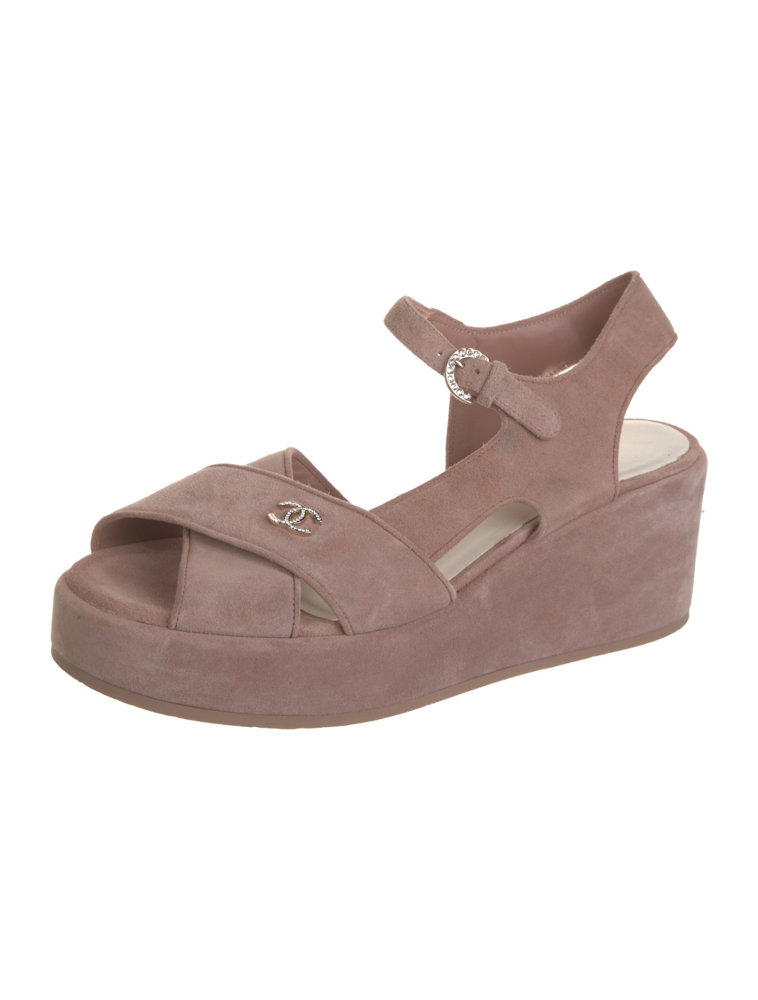 Chanel Interlocking CC Logo Suede Slingback Sandals