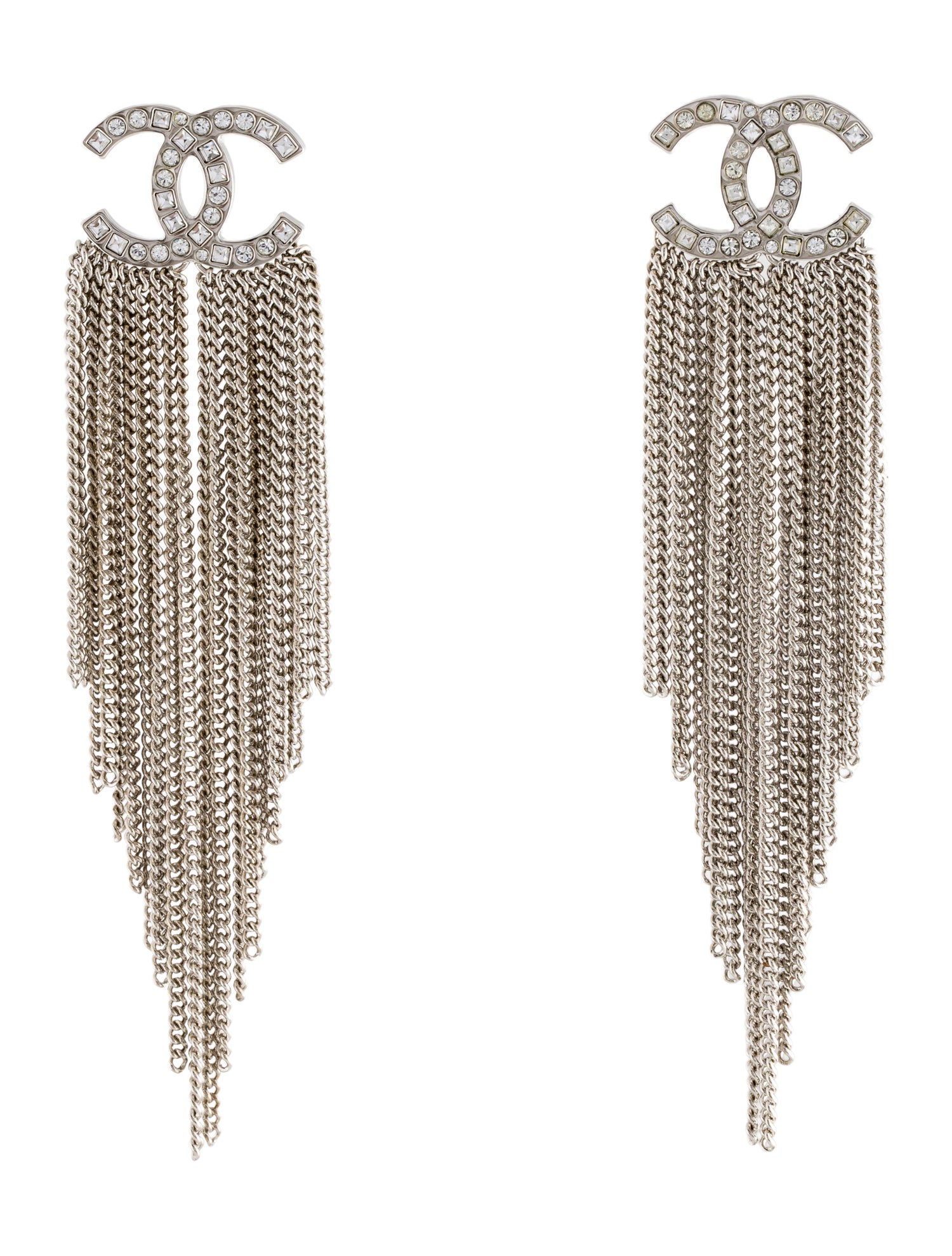 Chanel Strass CC Fringe Drop Earrings