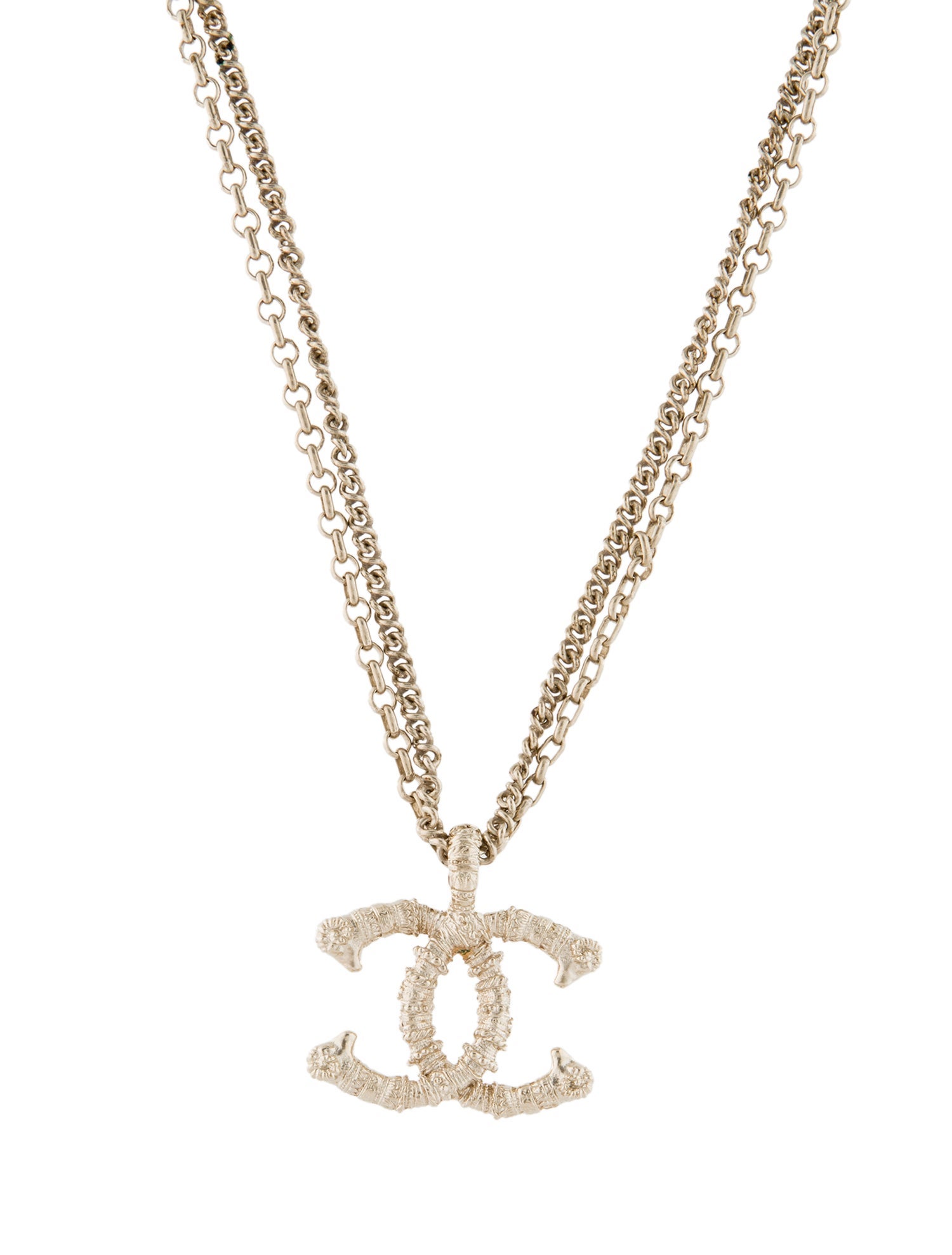 Chanel Textured CC Double Strand Pendant Necklace
