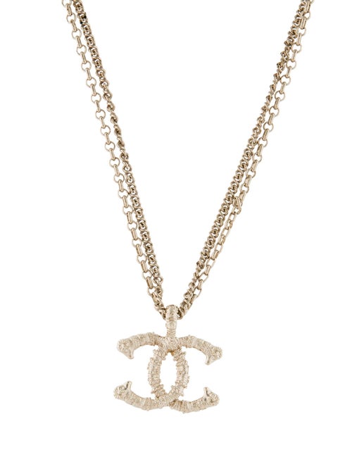 Chanel Textured CC Double Strand Pendant Necklace