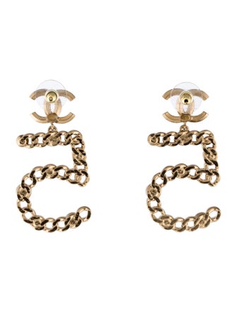 Chanel 2021 Faux Pearl & Strass CC '5' Drop Earrings