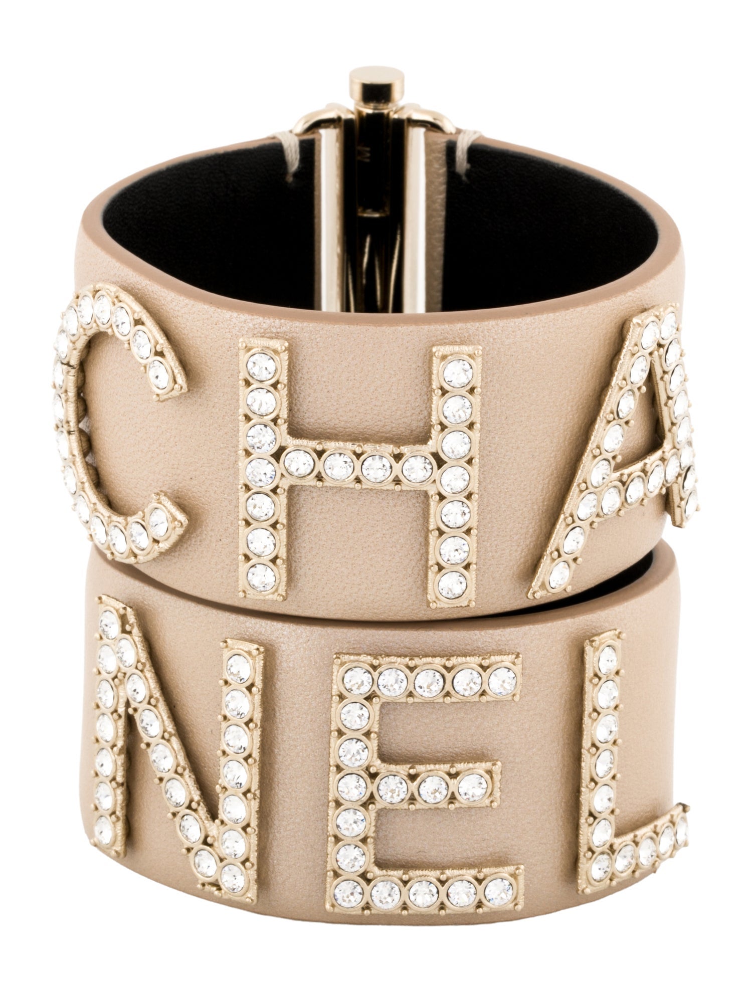 Chanel Leather & Strass 'CHA' 'NEL' Bracelet Set