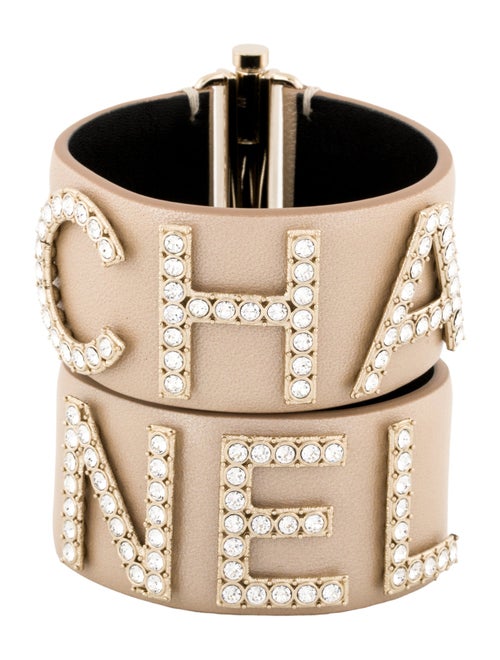Chanel Leather & Strass 'CHA' 'NEL' Bracelet Set