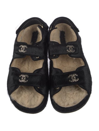 Chanel Interlocking CC Logo Ponyhair Slingback Sandals