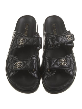 Chanel Interlocking CC Logo Lambskin Slides