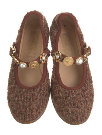 Chanel Interlocking CC Logo Tweed Mary Jane Flats