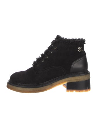 Chanel Interlocking CC Logo Suede Combat Boots