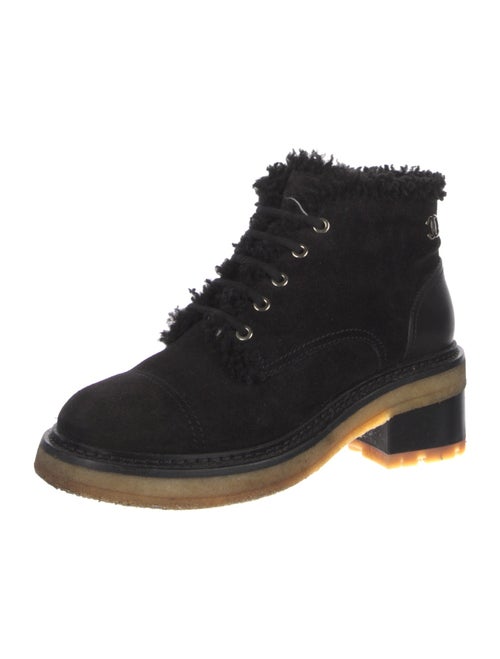 Chanel Interlocking CC Logo Suede Combat Boots