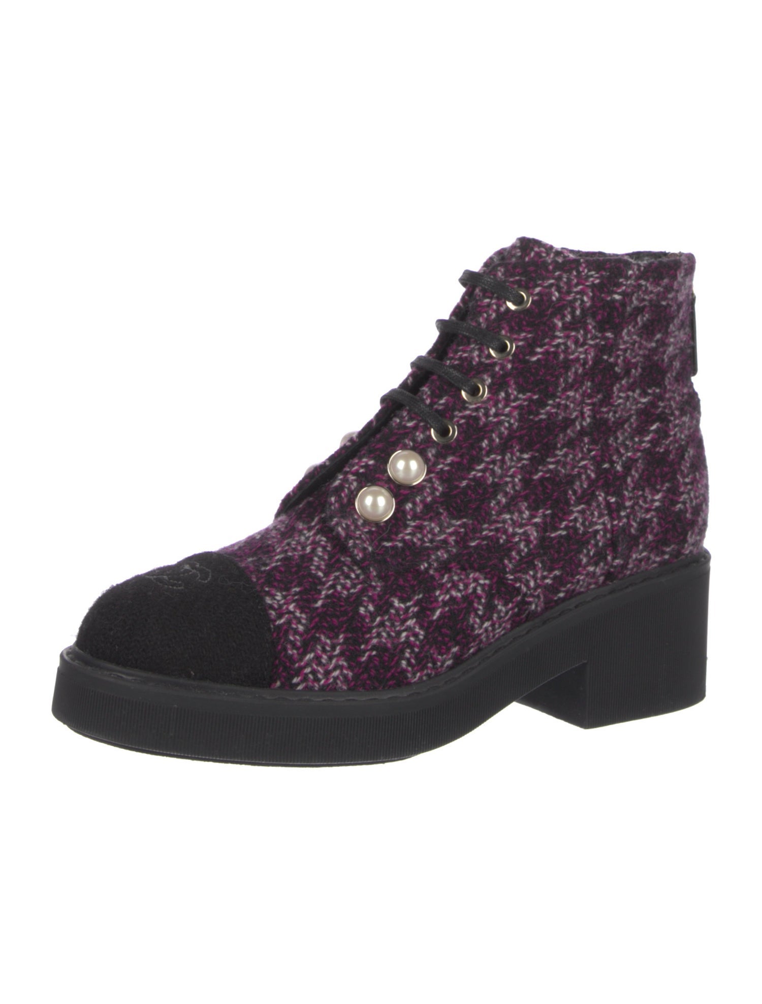 Chanel Interlocking CC Logo Tweed Combat Boots