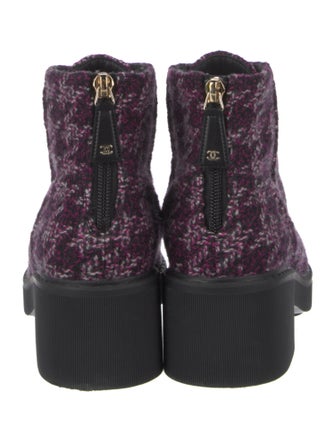 Chanel Interlocking CC Logo Tweed Combat Boots
