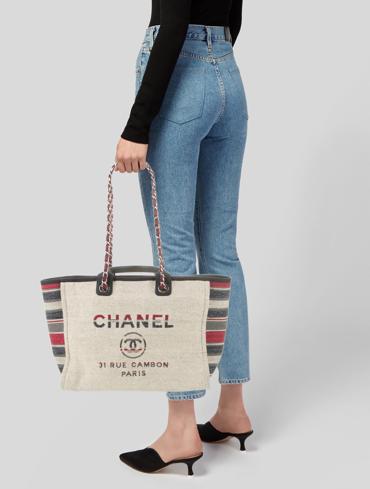 Chanel Medium Striped Deauville Tote