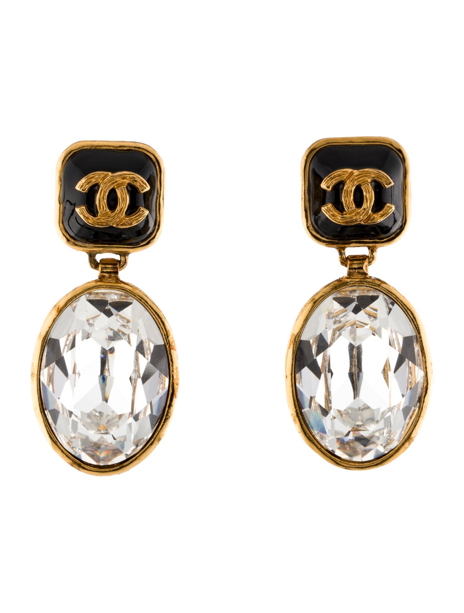 Chanel Resin & Strass CC Drop Clip-On Earrings