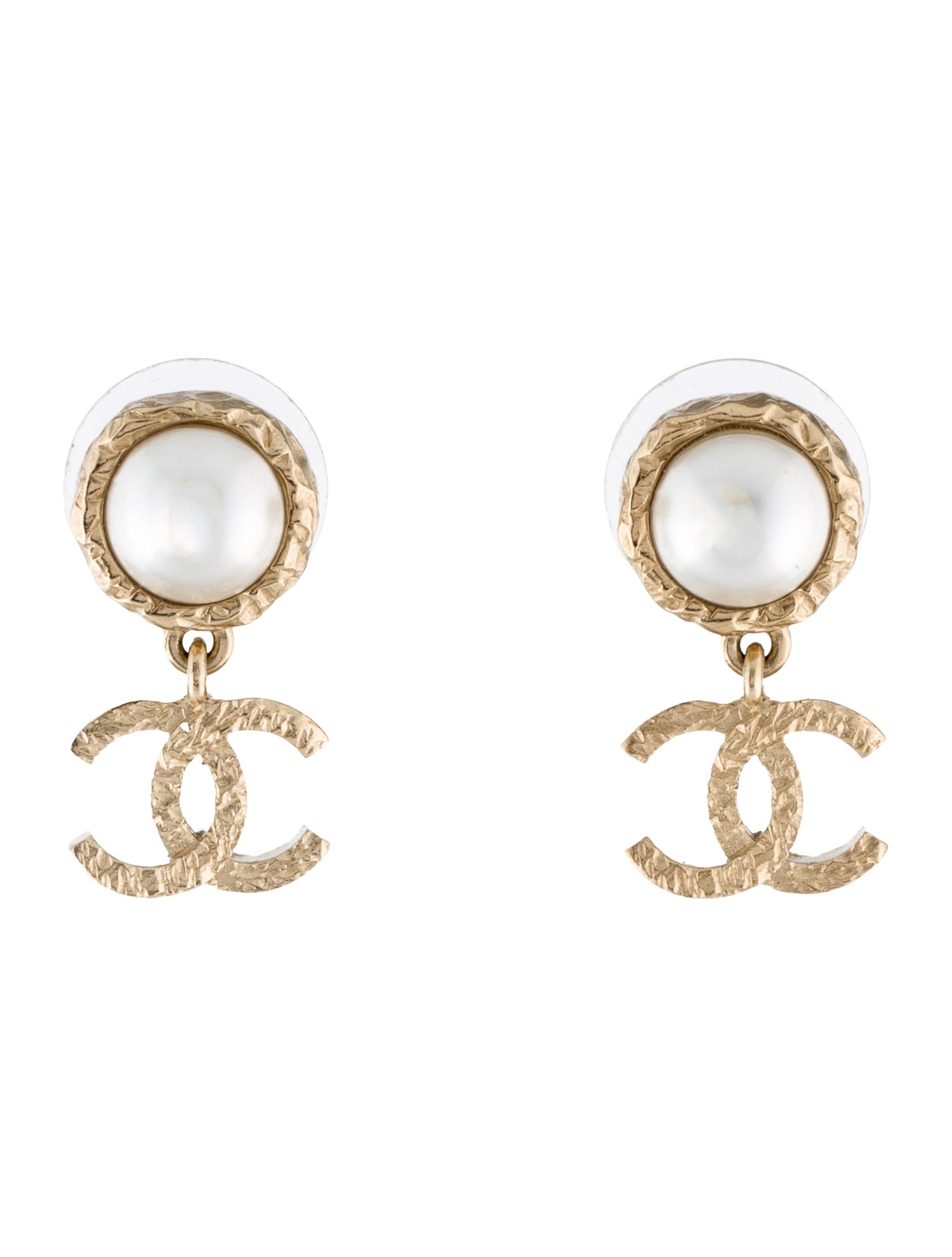 Chanel Faux Pearl CC Drop Earrings