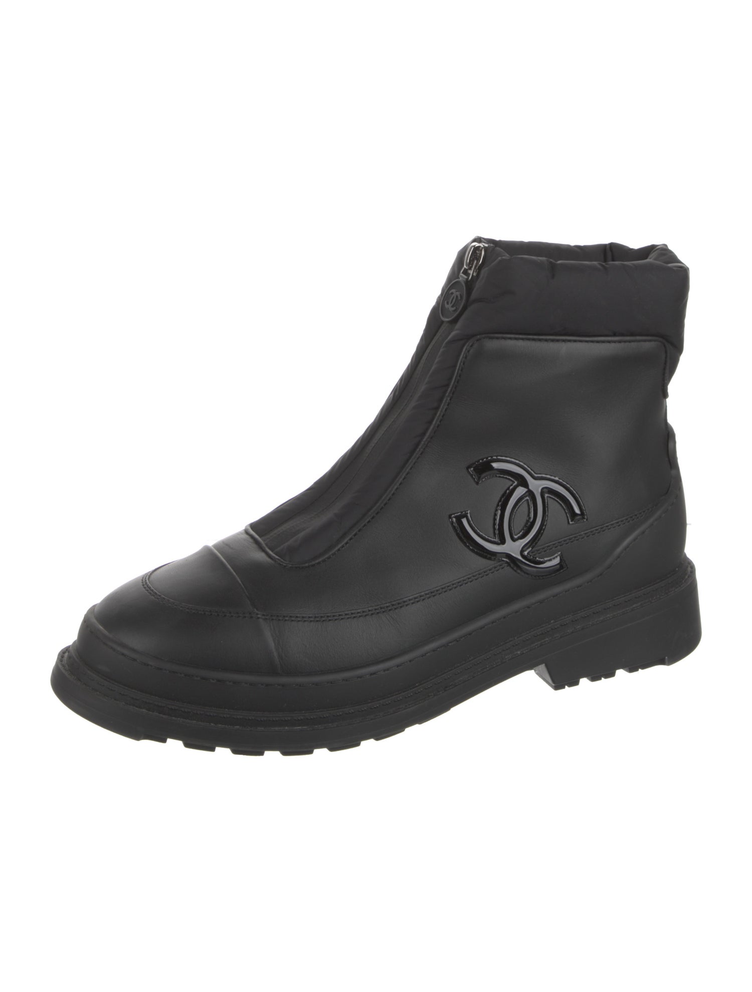 Chanel Interlocking CC Logo Calfskin Combat Boots
