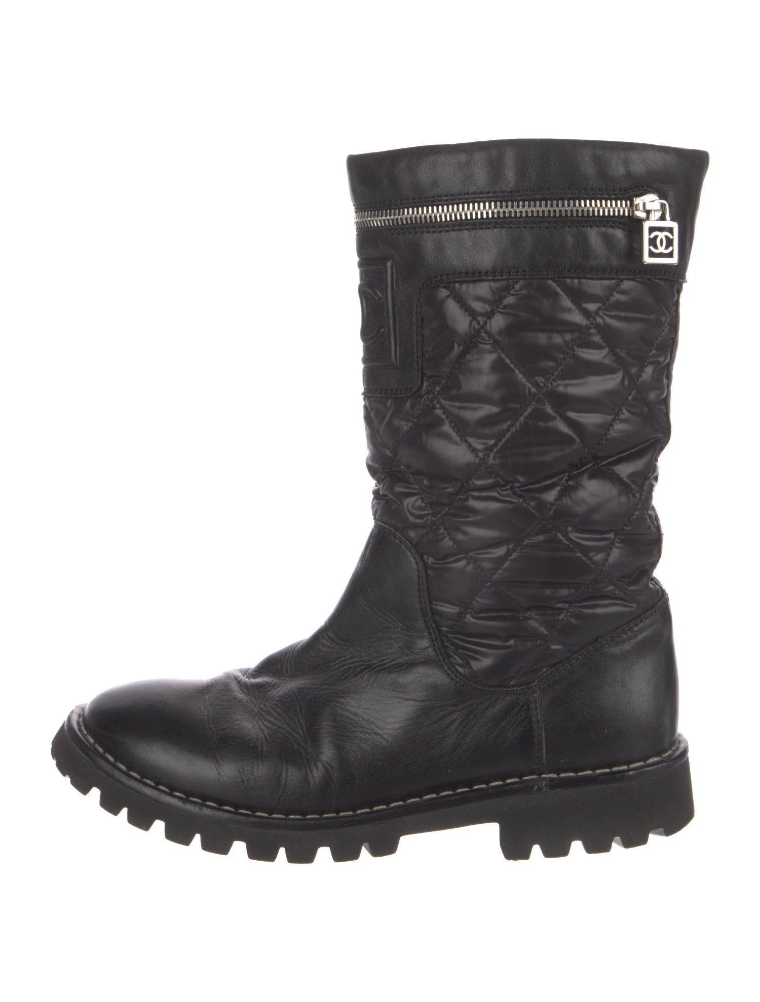 Chanel Interlocking CC Logo Nylon Moto Boots