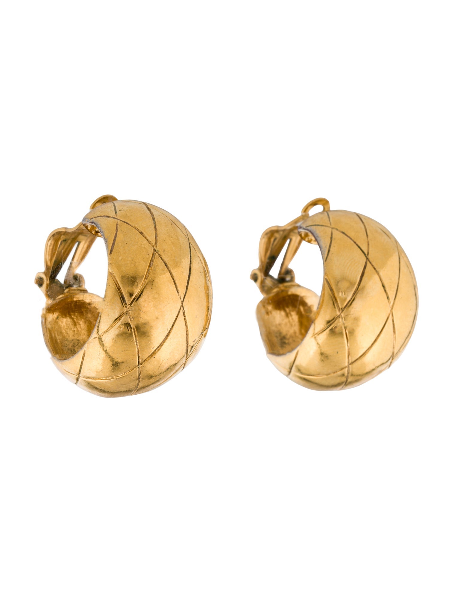 Chanel Vintage Quilted CC Hoop Clip-On Earrings