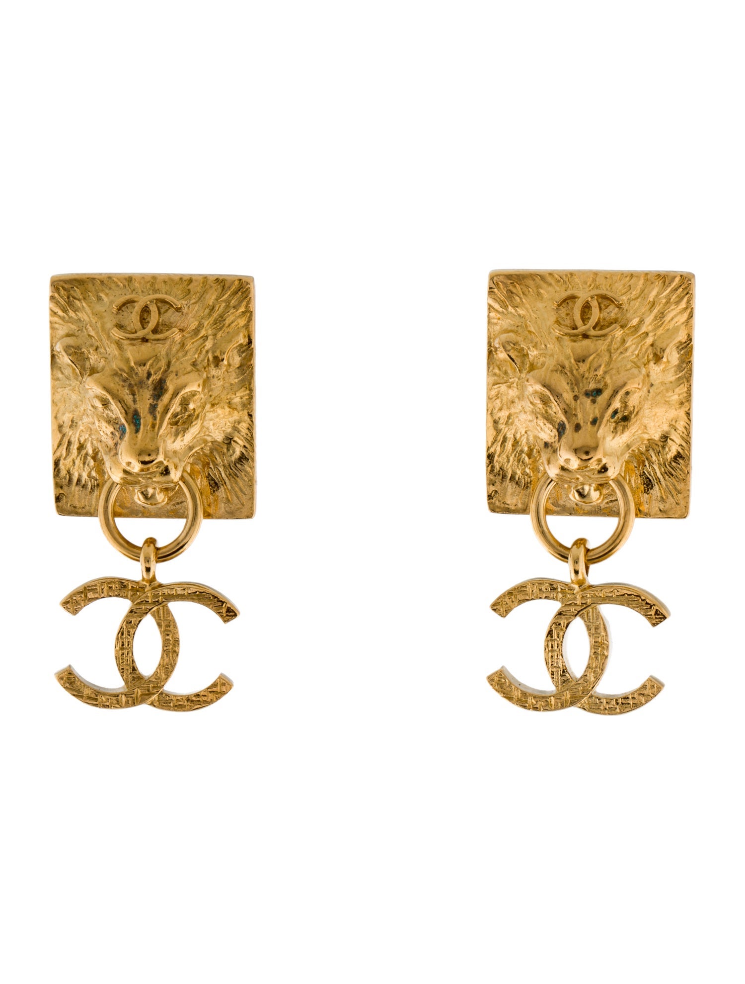 Chanel 2022 Lion Door Knocker CC Drop Earring