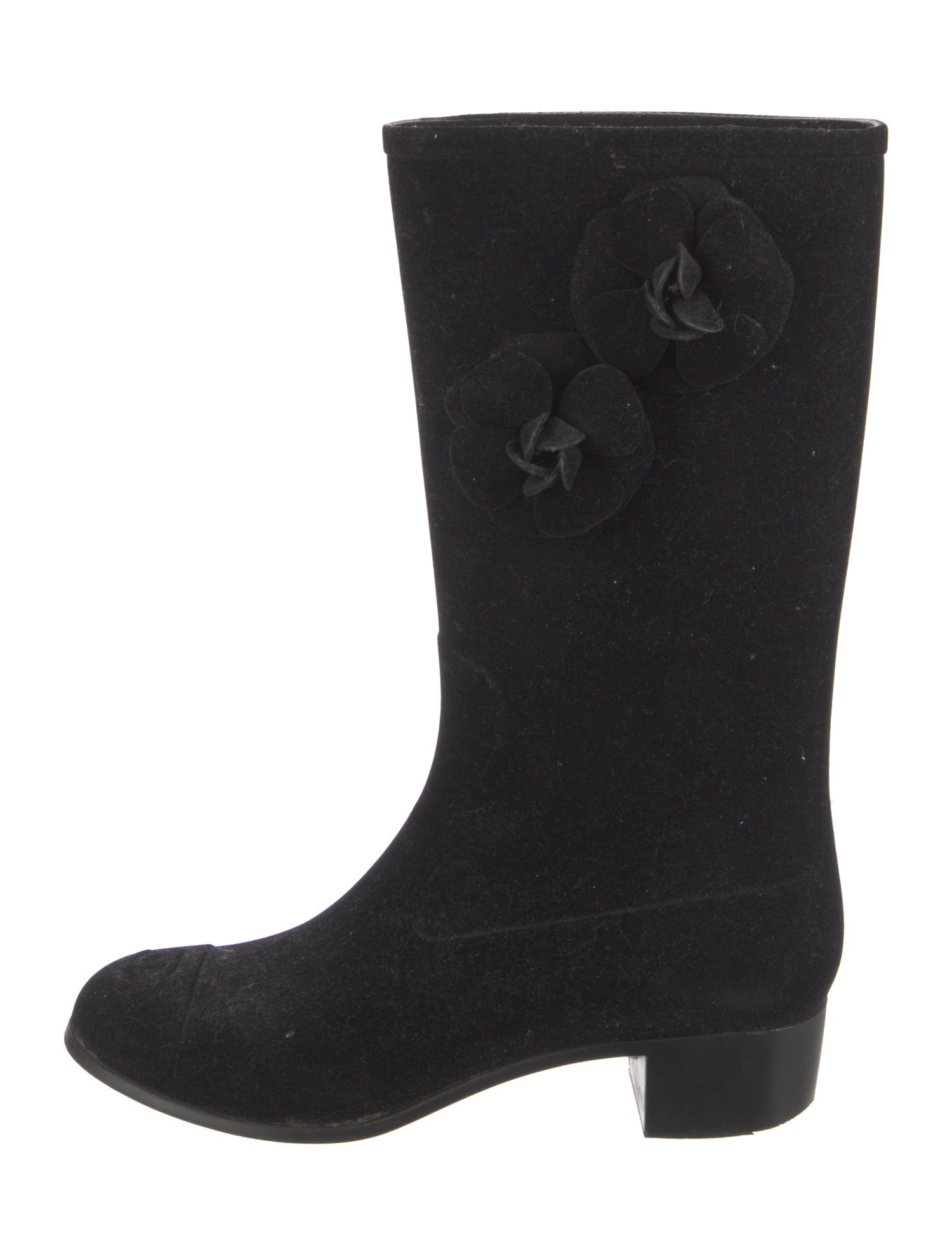 Chanel Interlocking CC Logo Velvet Rain Boots