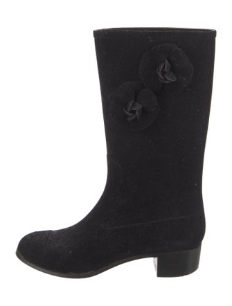 Chanel Interlocking CC Logo Velvet Rain Boots