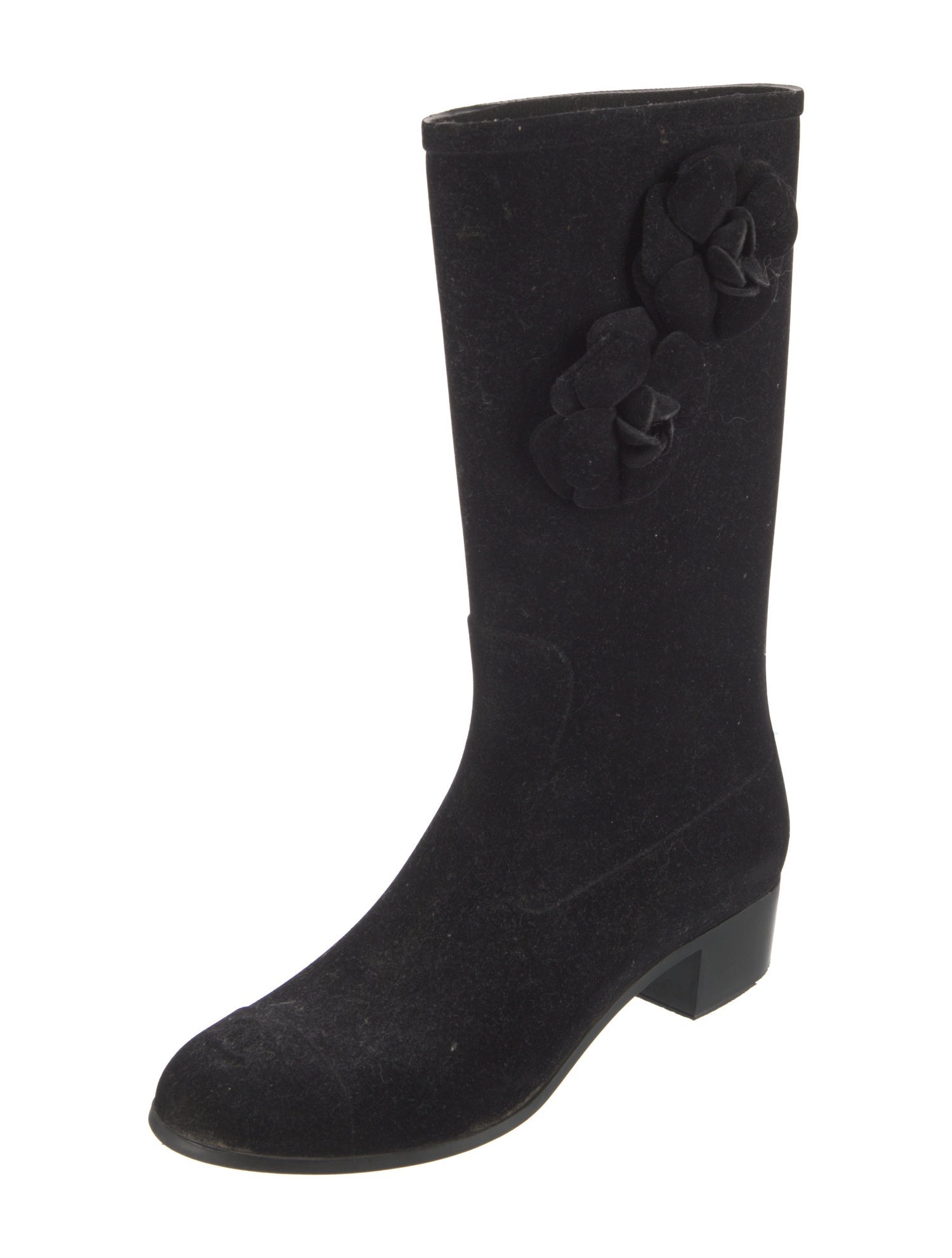 Chanel Interlocking CC Logo Velvet Rain Boots
