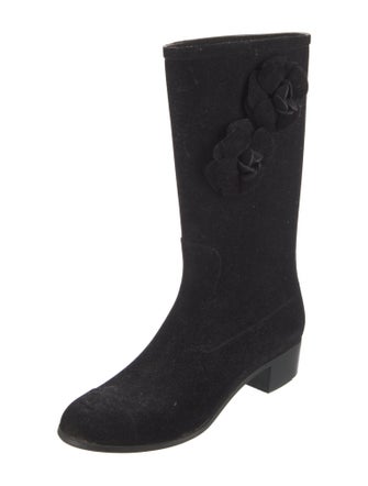 Chanel Interlocking CC Logo Velvet Rain Boots