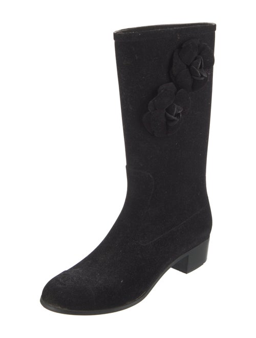 Chanel Interlocking CC Logo Velvet Rain Boots