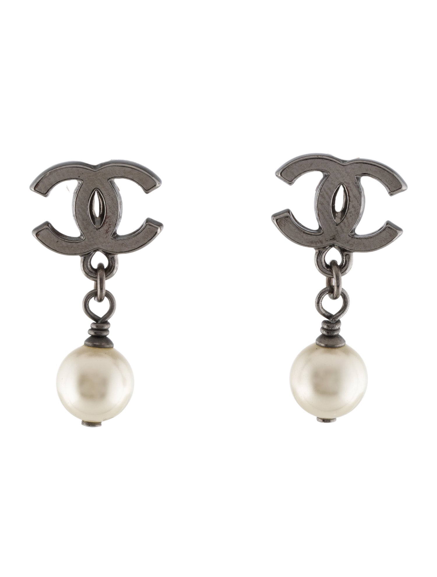 Chanel Faux Pearl CC Drop Earrings