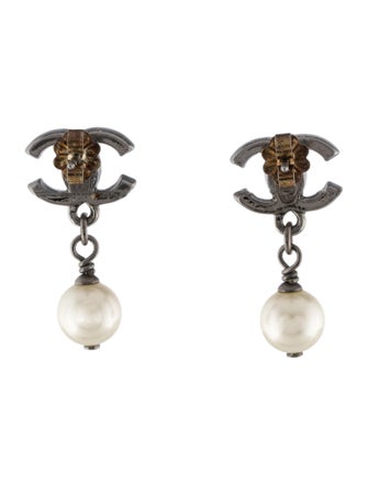 Chanel Faux Pearl CC Drop Earrings