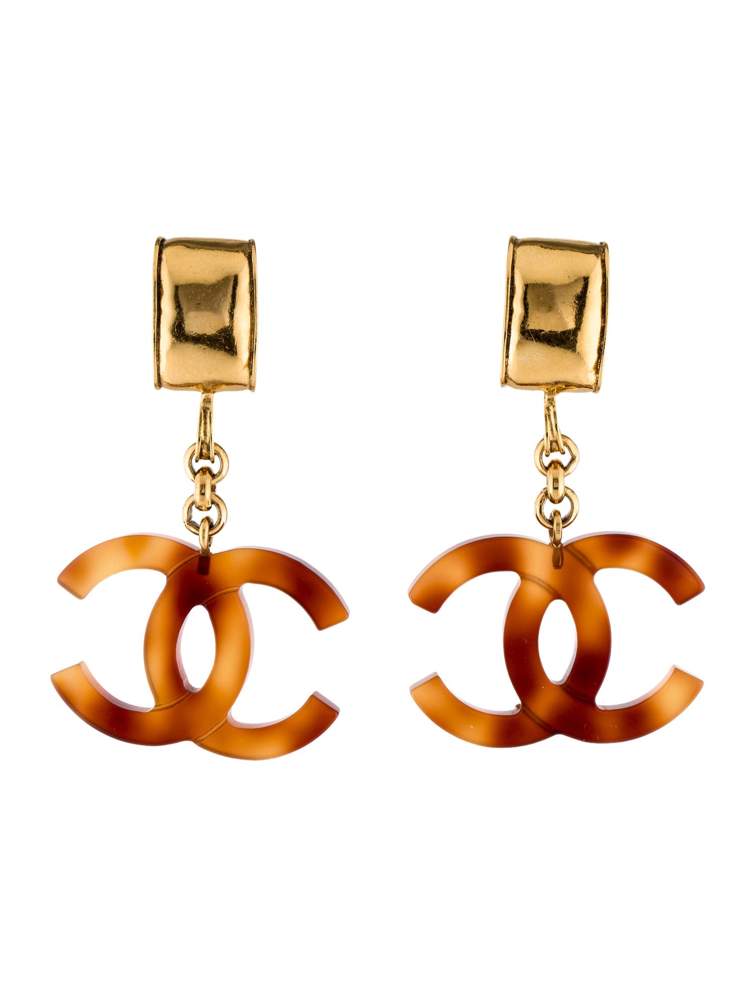 Chanel Vintage Resin Tortoise CC Drop Clip-On Earrings