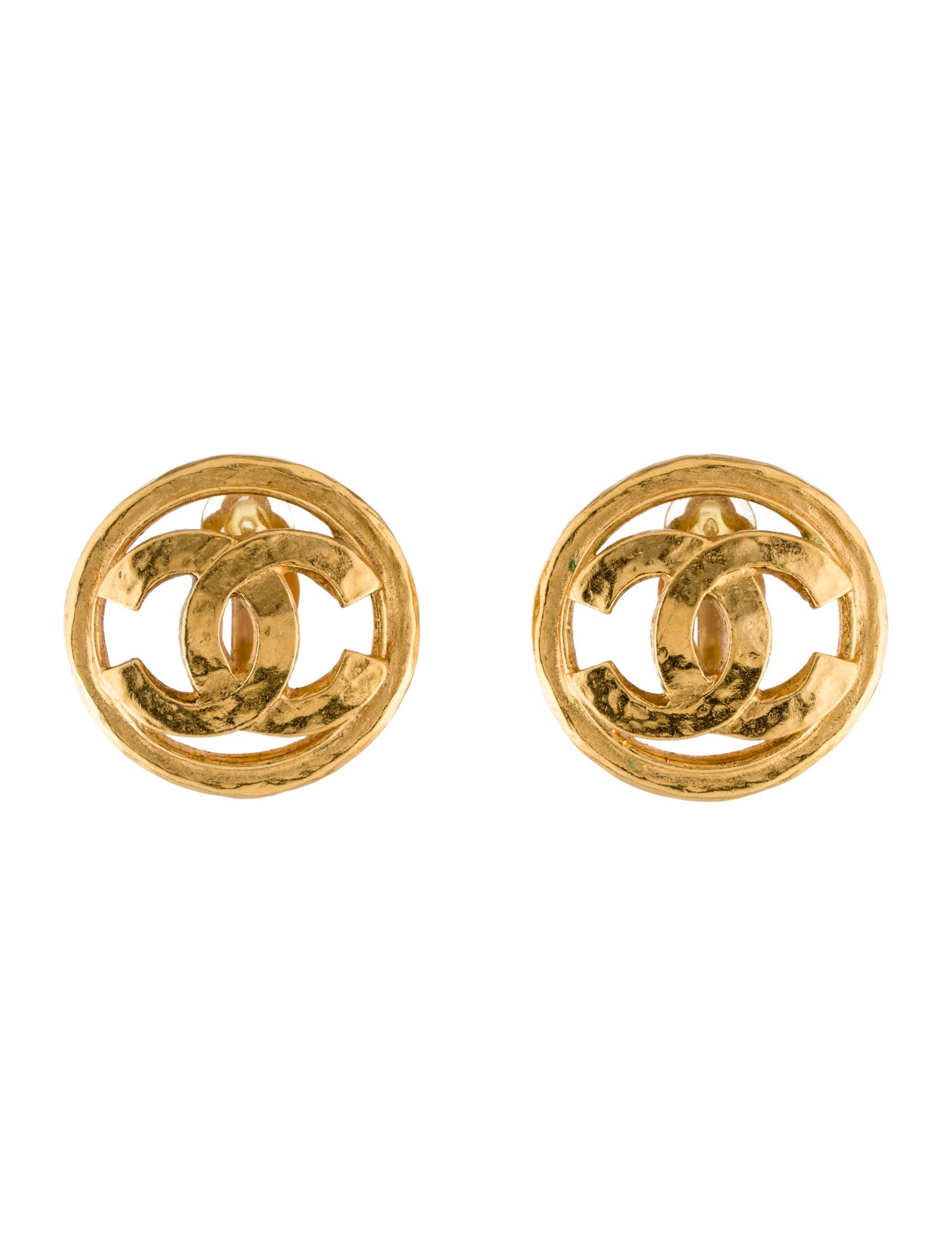Chanel Vintage Hammered CC Clip-On Earrings