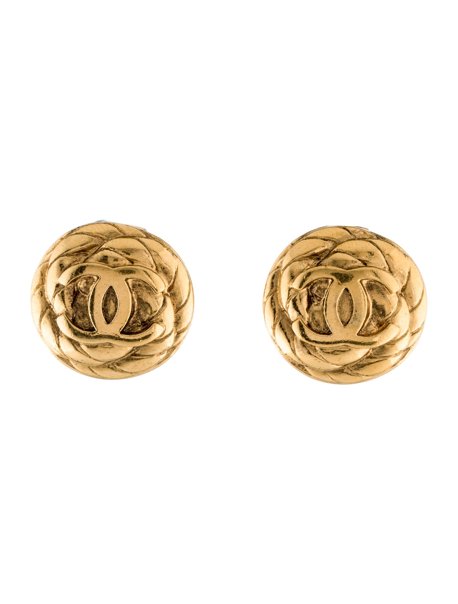 Chanel Vintage Quilted CC Clip-On Earrings