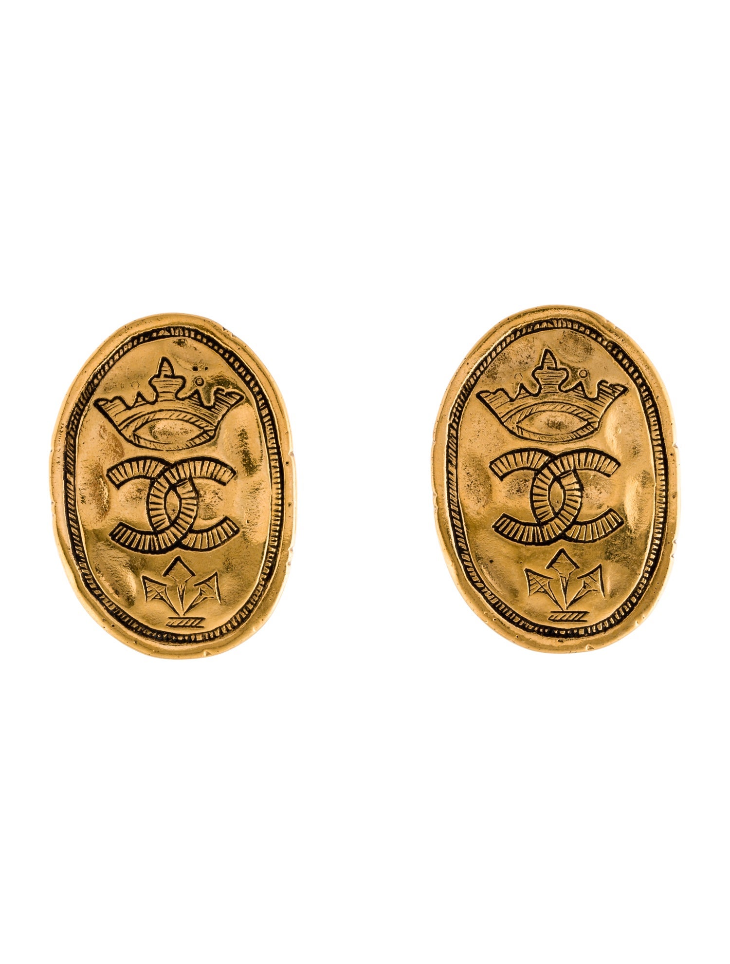 Chanel Vintage Royal Crown CC Clip-On Earrings