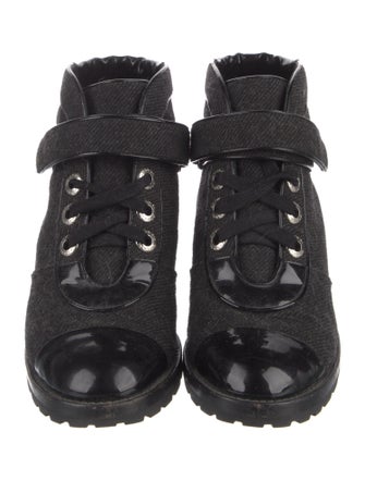 Chanel Interlocking CC Logo Wool Combat Boots