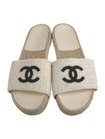 Chanel Interlocking CC Logo Tweed Espadrilles